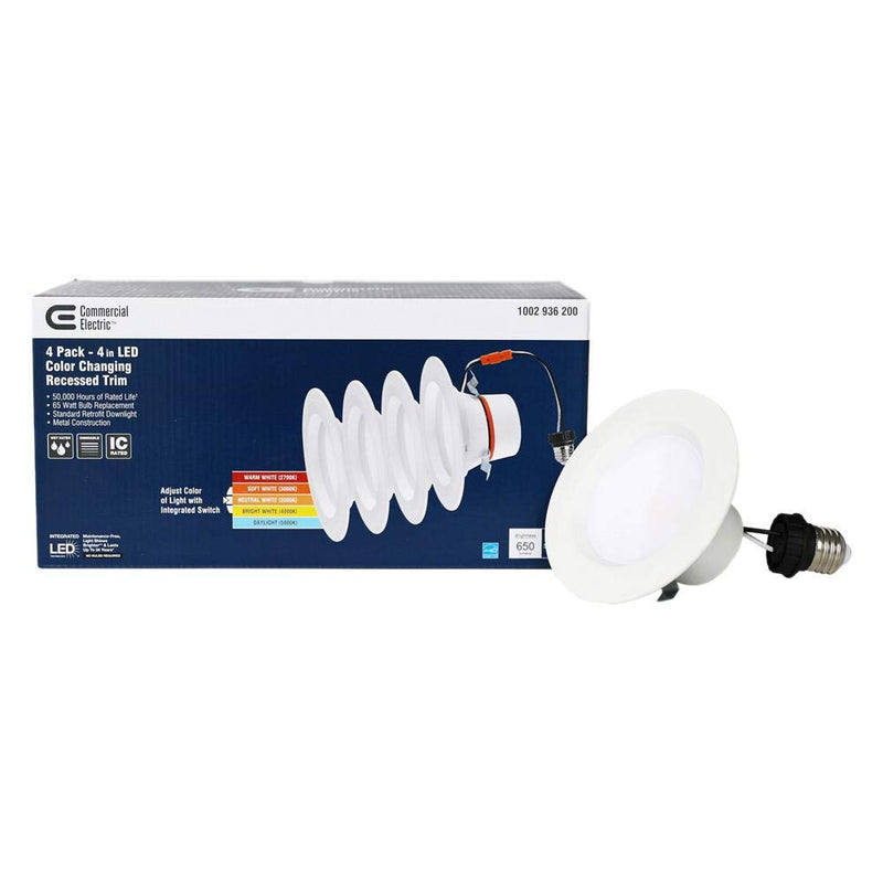 (4 - Pack) Commercial Electric 4 in. Color temperature Integrated LED Recessed Trim