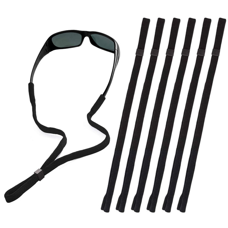 Black Glasses Strap, Sports Sunglasses & Eyeglasses Holder Straps for Men Women, String Holder, Neck Lanyard Cord, Adjustable Rope Eyewear Keeper Strap, Pack of 6 Classic Black
