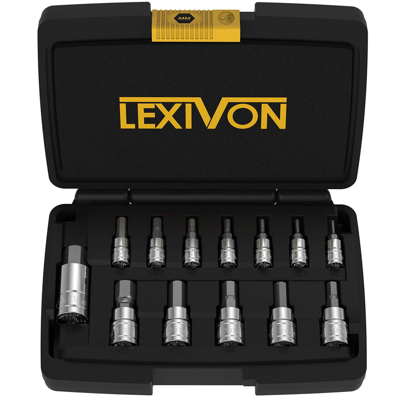 LEXIVON HEX Bit Socket Set, Premium S2 Alloy Steel | 13-Piece Metric 2mm - 14mm Set | Enhanced Storage Case (LX-141) METRIC 13pc