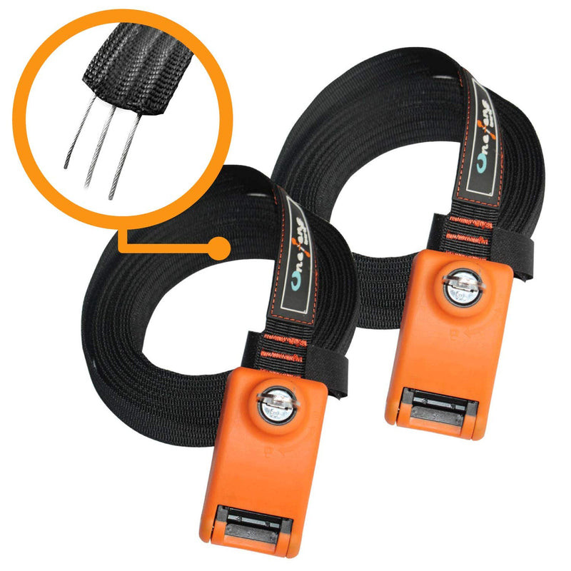 Lockable Tie Down Strap with 3 Stainless Steel Cables 'No Scratch' Silicone Buckle to Prevent Anyone from Taking Your Surfboards, Paddle Boards 10 Feet Long 2 Pack Key Lock Strap,1"(W)×10'(L)