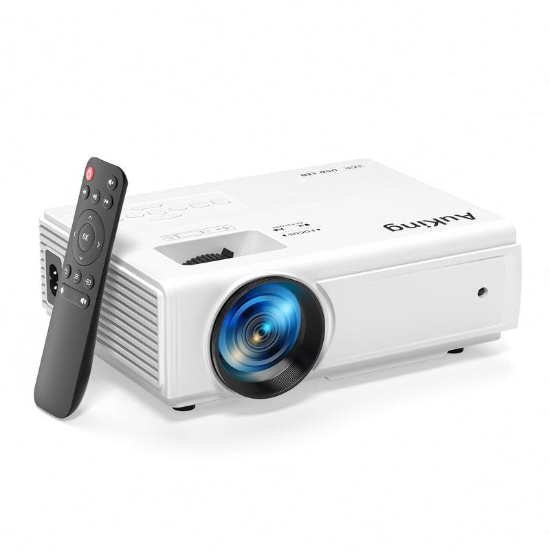 AuKing Projector, 2025 Upgraded Mini Projector, Full HD 1080P Home Theater Video Projector, Compatible with HDMI/USB/AV/Smartphone/TV Box/Laptop A Mini Projector