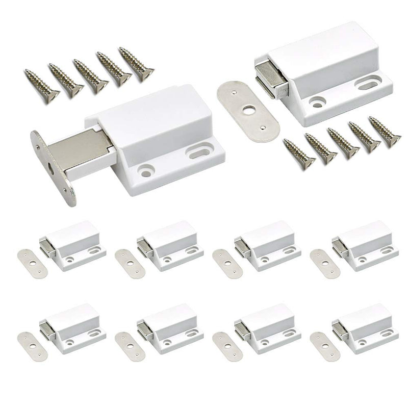 10 Pack Magnetic Push Latch Catch Push to Open Latch Pressure Touch Release Cabinet Catch for Doors Drawers Release Latch Kitchen Drawer Push Catch Pop Out Latch (White) White