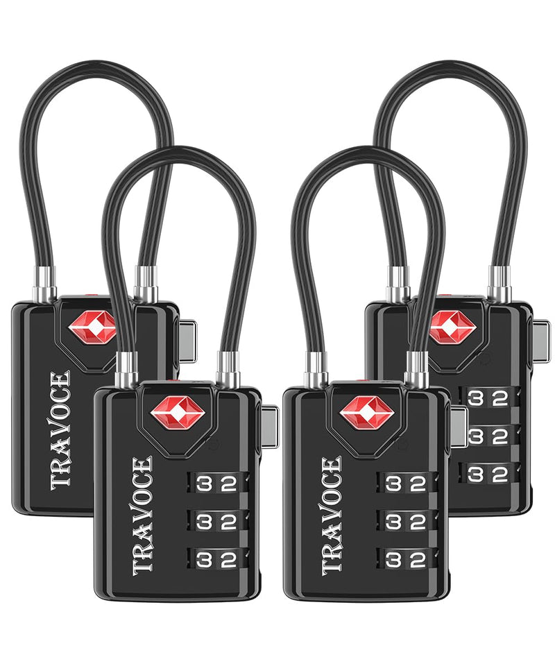 TSA Approved Luggage Locks, Travel Locks Which Also Work Great as Gym Locks, Toolbox Lock, Backpack and More, Black 4 Pack 1.4*0.72*3.54 in