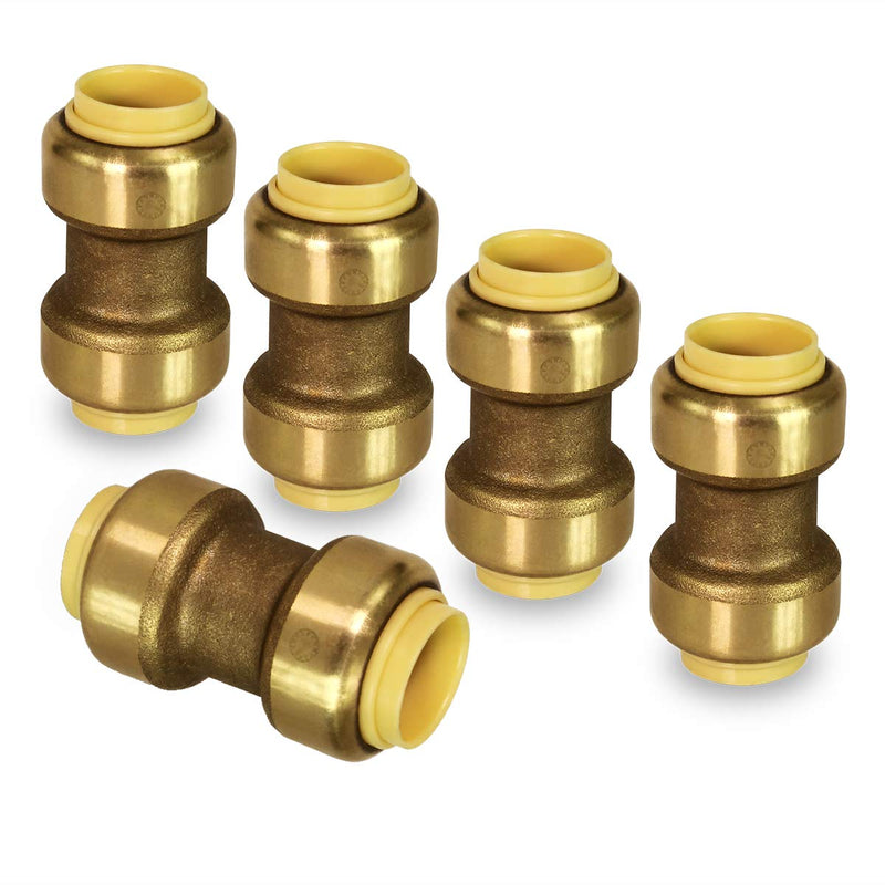 Supply Giant VQTD1-5 Straight Coupling Pipe Fittings Push to Connect Pex Copper, CPVC, 1 Inch, Brass Pack of 5 5 Pack