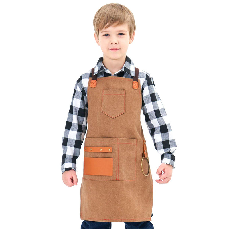 NEOVIVA Heavy Duty Work Apron for Kid Boys with Pockets and Adjustable Cross-back Straps Golden Rod