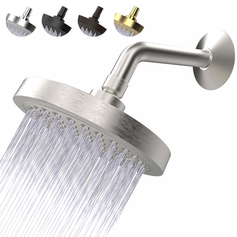 High Pressure Shower Head - Anti-Clogging Silicone Nozzles - 2.5 GPM Removable Restrictor - Easy to Clean Adjustable Replacement - easy to install with Plumbers Tape - 6 inch - Brushed Nickel Finish 2.5GPM