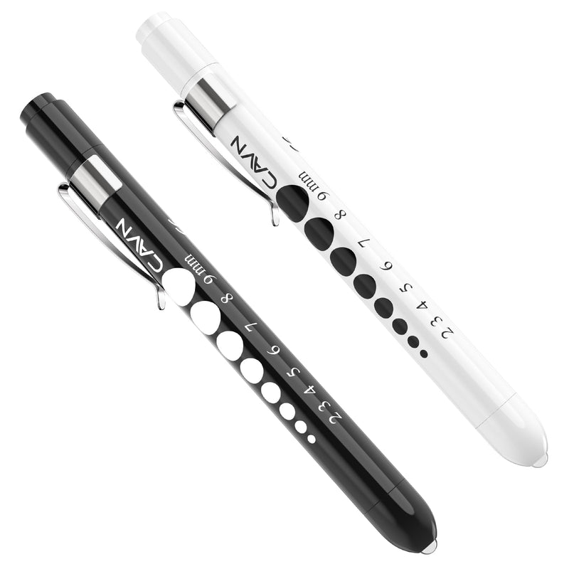 CAVN Pen Light with Pupil Gauge LED Penlight for Nurses Doctors, 2 Pcs Reusable Medical Penlight for Nursing Students (Black/White) Black and White