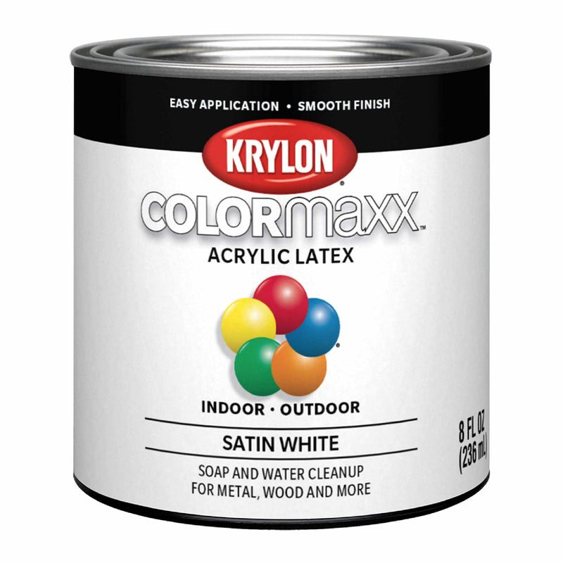 1/2 pt Krylon K05615007 White COLORmaxx Paint & Primer, Satin 8 Fl Oz (Pack of 1)