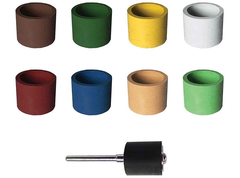 Dedeco Sunburst - 1/2” x 1/2” Bands - Precision Cylinder Thermoplastic Rotary Sanding and Polishing Tool Set, Assorted: 1 Each 8 Grit Textures Plus 1835 Mandrel (9 Piece) 9 1/2"x1/2" - Asst: 1 Each 8 Grits & 1835 Mandrel