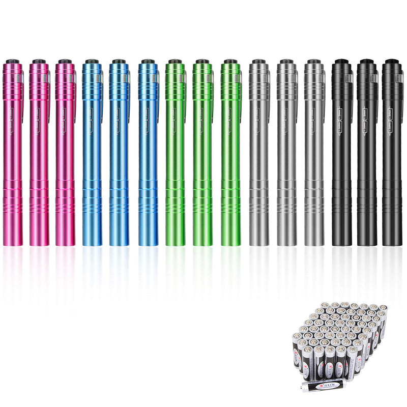 15-Pack LED Penlight - Pocket Bulk Pen Light Flashlight with Clip, 30-Piece Dry Batteries Included, Mini Pen Light for Inspection, Repairing, Camping and Training Course (15-Pack) 15-PACK