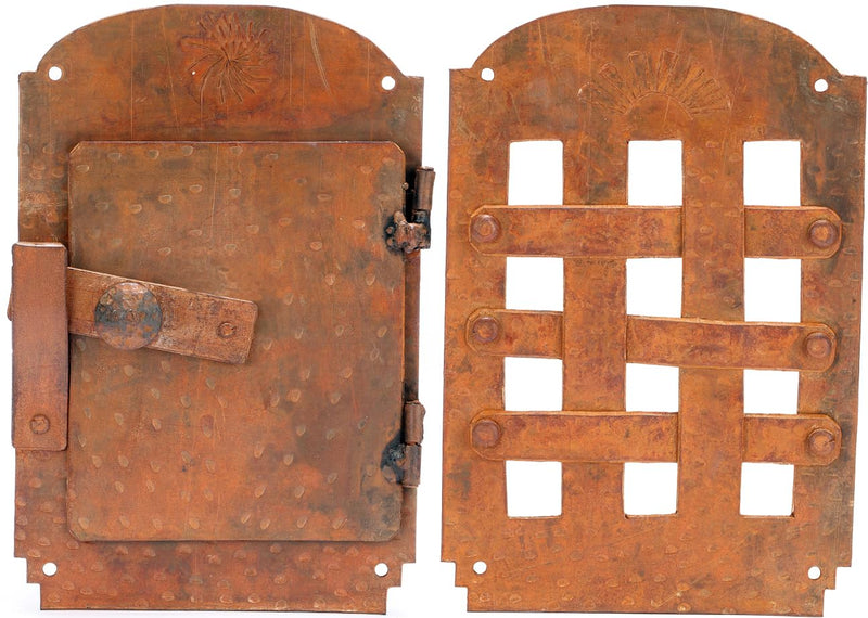 A29 Hand Forged Speakeasy Door Grill with Viewing Door, Rust Finish Large, Rust