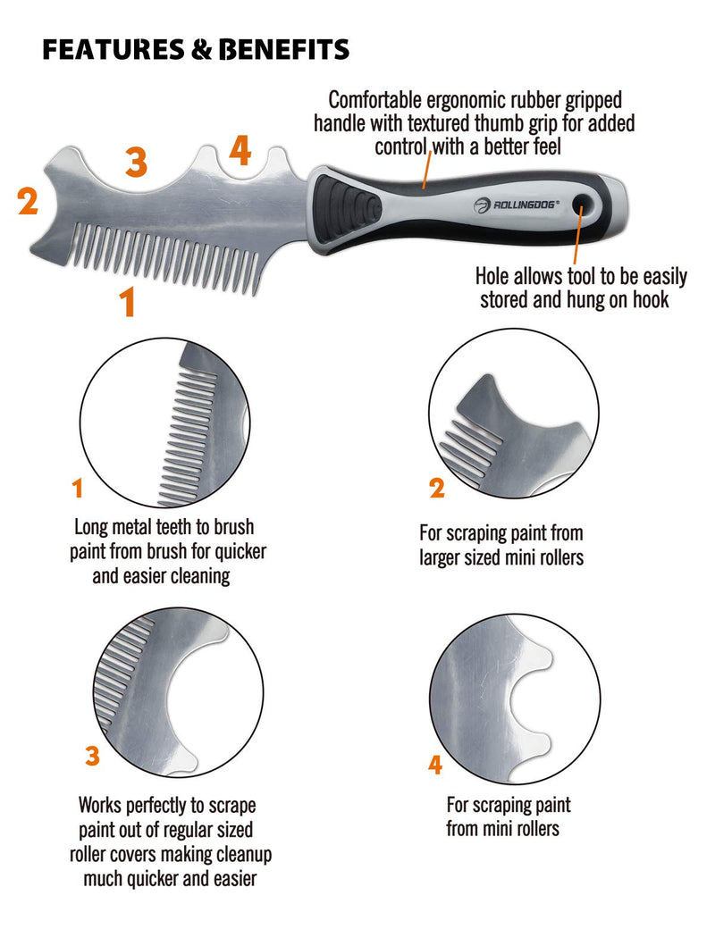 ROLLINGDOG 4 in 1 Paint Brush Comb - Paint Brush&Roller Cleaner Tool Metal Brush Roller Cleaner