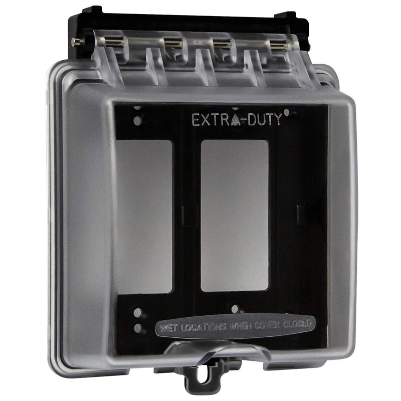 ENERLITES 2-Gang Weatherproof Outdoor Outlet Cover Extra-Duty in-Use Outlet Cover, Outdoor Decorator/GFCI Receptacle Outlets, 6.1” H x 5.2” W x 2.5” D, IUC2V-D, Clear