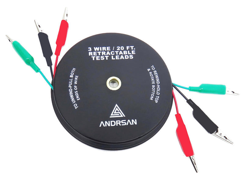 CALHAWK 3 Wire 20' Retractable Test Leads 18 Gauge Aligator Clips in Reel