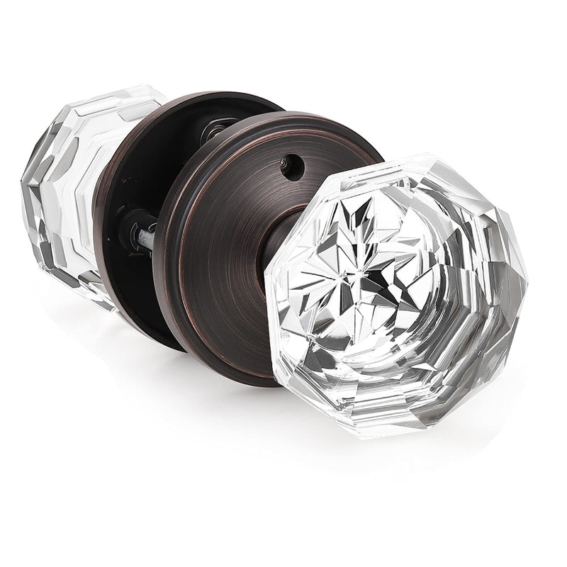 Gobrico Crystal Bed/Bath Door Knob,Oil Rubbed Bronze Diamond Lockset for Closet Interior Doors,Glass Diamond Door Handle and Pull,1Pack Privacy Oil Rubbed Bronze 1