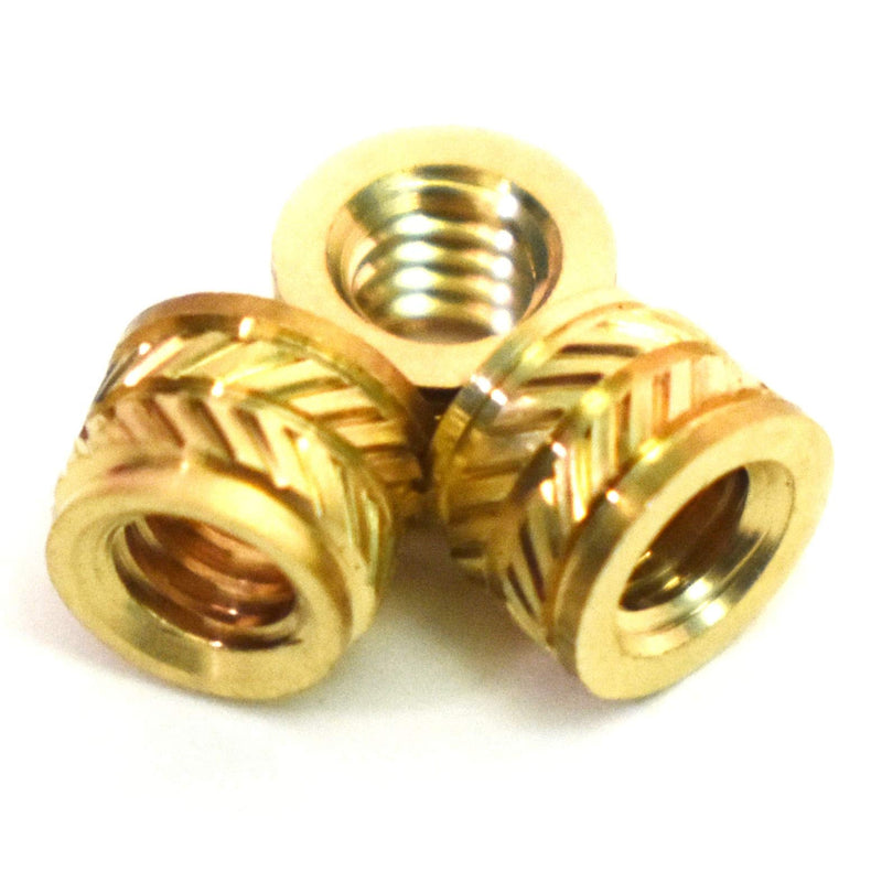 [ J&J Products, Inc] 8-32 Brass Insert 50pcs, 0.251 in OD, 0.185 in Length, Female 8-32 Thread, Press Fitting or Injection Molding Type, 50 pcs