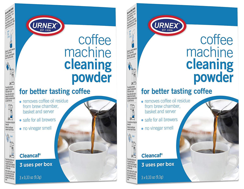 Urnex Coffee Maker and Espresso Machine Cleaner Cleancaf Powder - 2 Pack (6 Packets) - Safe on Delonghi Ninja Hamilton Beach Mr Coffee Braun and More