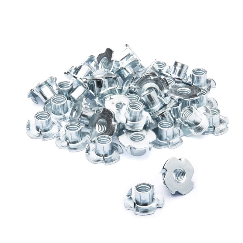 POWERTEC 3/8"-16 T Nuts 50 Pcs, 4 Pronged Tee Nuts for Bolts and Stem Caster Wheels, Threaded Inserts for Wood Working, Rock Climbing Holds and Furniture, for Use with Hammer | 7/16" Length (QTN1115) 7/16"