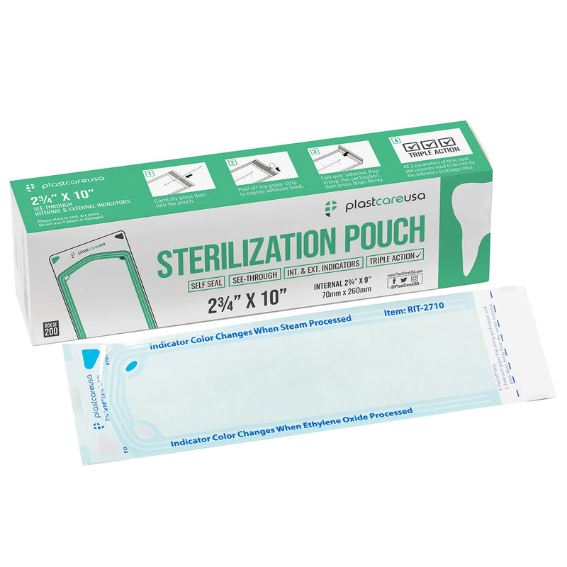 200 2.75 x 9 Self-Sterilization Pouches for Cleaning Tools, Autoclave Sterilizer Bags for Dental Offices, Pouch for Dentist Tools 200