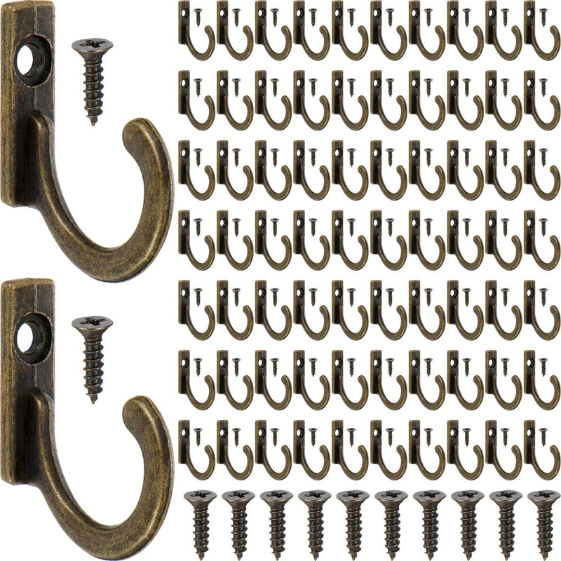 100 Pieces Key Hooks Jewelry Small Hooks Key Hanging Small Hooks Wall Mounted Single Hook Robe Hooks Coat Hooks and 110 Pieces Screws for Hanging Hat, Scarf, Bag (Bronze,100 Pieces) Bronze
