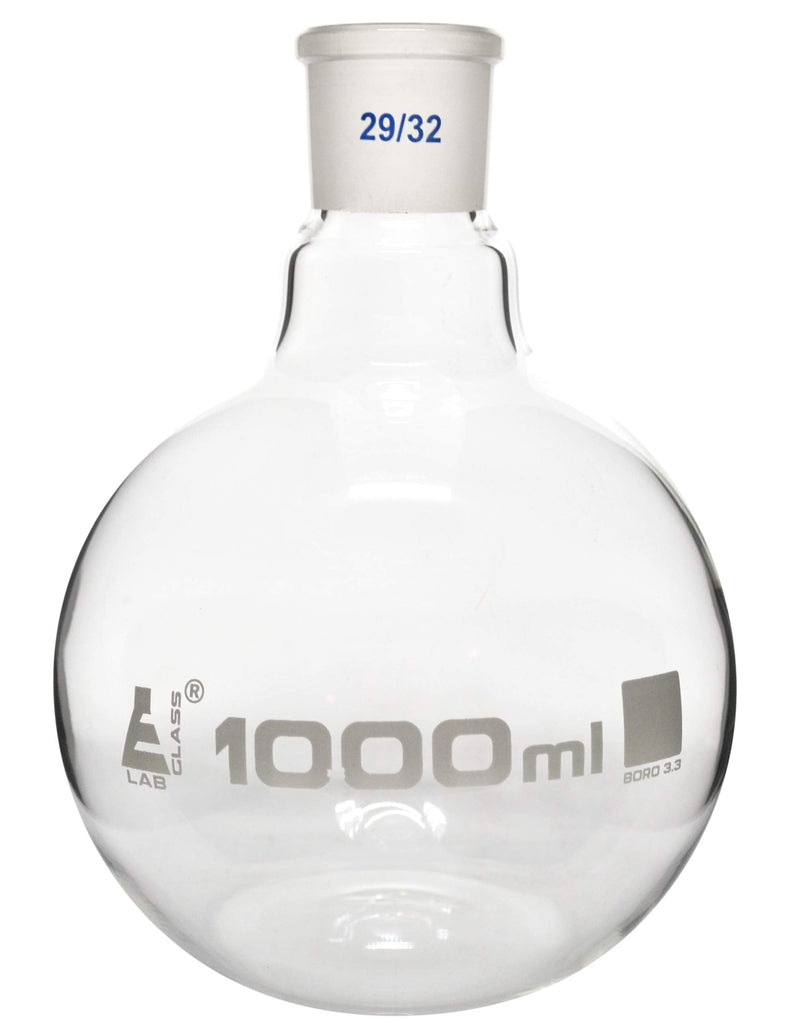 EISCO Florence Boiling Flask, 1000ml - 29/32 Joint, Interchangeable - Borosilicate Glass - Flat Bottom, Short Neck