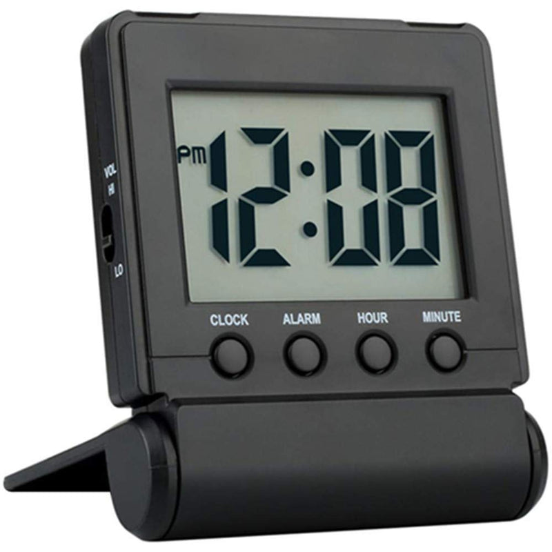 FAMICOZY Compact Digital Travel Alarm Clock with High/Low Volume Options,Simple to Set,Easy to Read,Bold Digits,Snooze Backlight,Quality Construction,2 AAA Battery Operated,Black Black