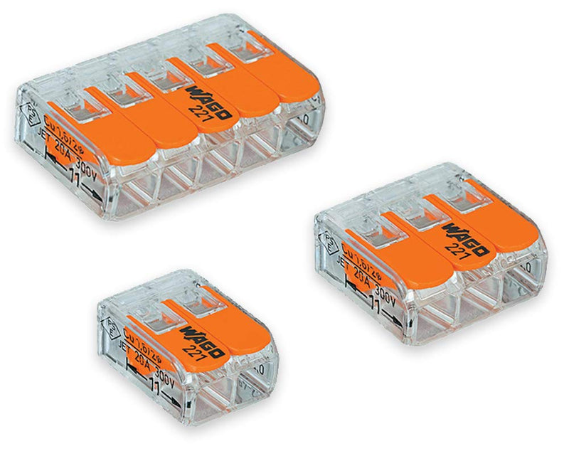 Wago 2 Port (5) 3 Port (5) 5 Port (5) 221 Splicing Connector, Lever-Nut Assortment Pocket Pack for All Wire 12-24 AWG