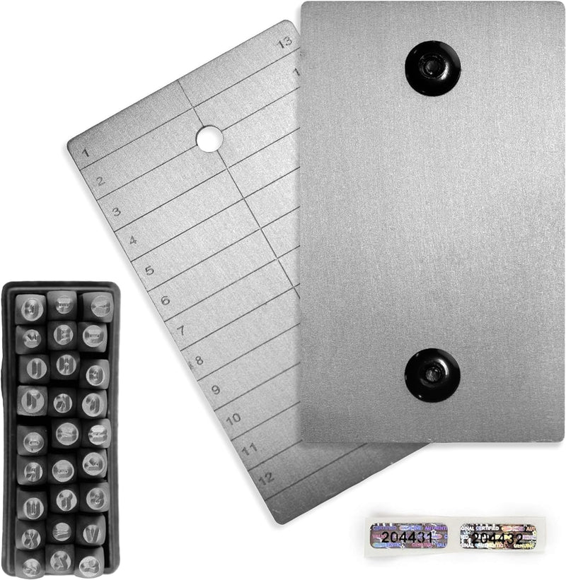 ColdTi - Titanium Bitcoin Seed Plates for Ultra-Secure Crypto Seed Phrase Storage (2 Plates, Punch Set & Seals) - Premium Seed Phrase Metal - Alphabetic Punch Set Included
