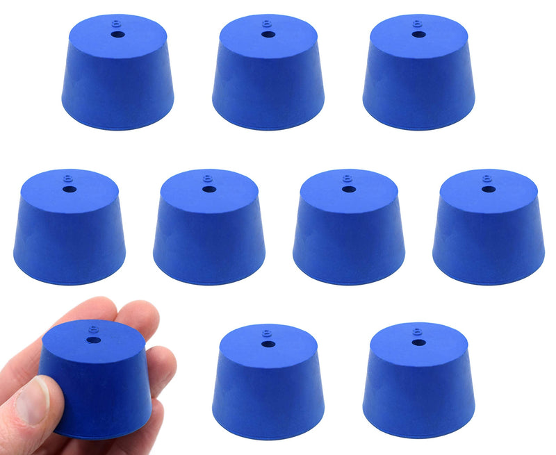EISCO 10PK Neoprene Stoppers, 1 Hole - ASTM Size: #8-33mm Bottom, 41mm Top, 25mm Length Suitable for use with Petroleum, Oils & Most Inorganic Acids and Bases- Eisco Labs