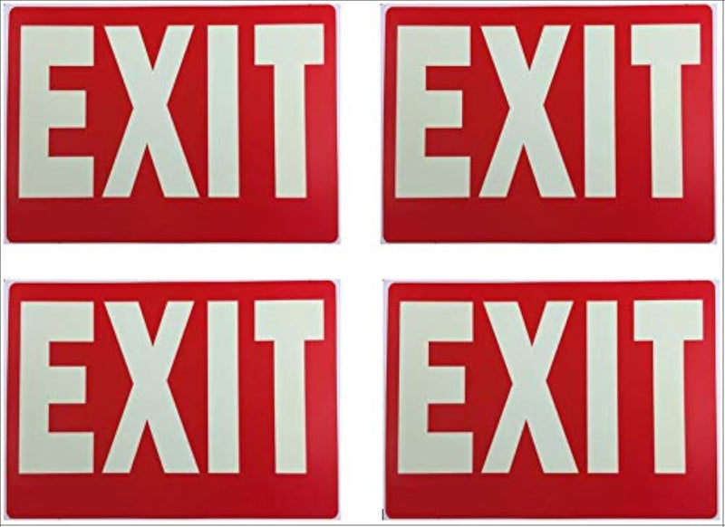 Exit Sign Glow-in-The-Dark Exit Sign, 12 by 8 Inches, Photoluminescent By natraco (4 Pack) 4