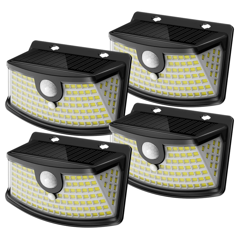 Aootek New Solar Motion Sensor Lights 120 LEDs with Lights Reflector,270° Wide Angle, IP65 Waterproof, Step Lights for Front Door, Yard, Garage, Deck (Black, Daylight White, 4-Pack) Black Shell-Daylight White 4 Pack