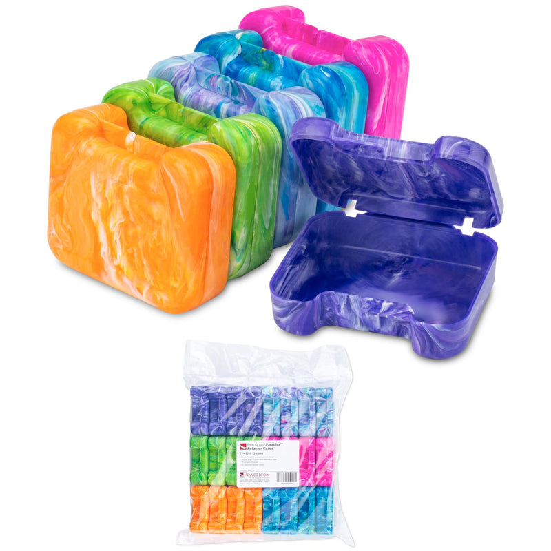 Practicon Easy Open Retainer Cases, Assorted Paradise Swirl Colors, Bulk Pack of 24