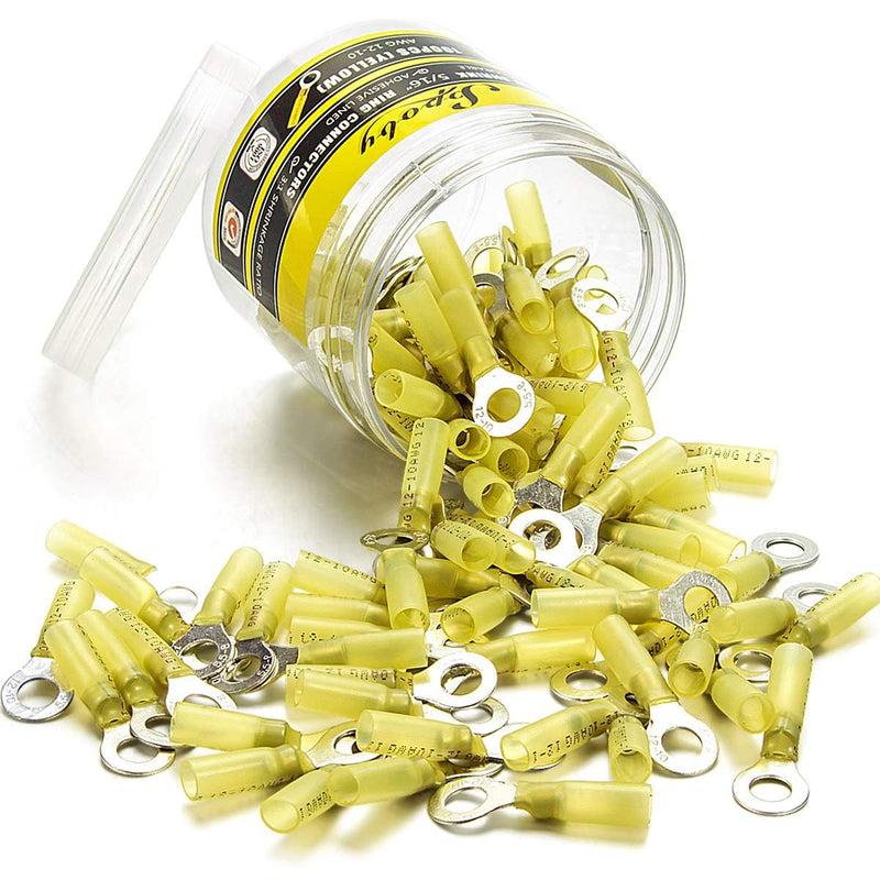 100PCS Heat Shrink Crimp Ring Connectors 5/16" Yellow 12-10 AWG - Sopoby Heat Shrink Connectors - Electrical Connectors - Automotive Marine Ring Connectors 100 Ring Connectors 5/16"