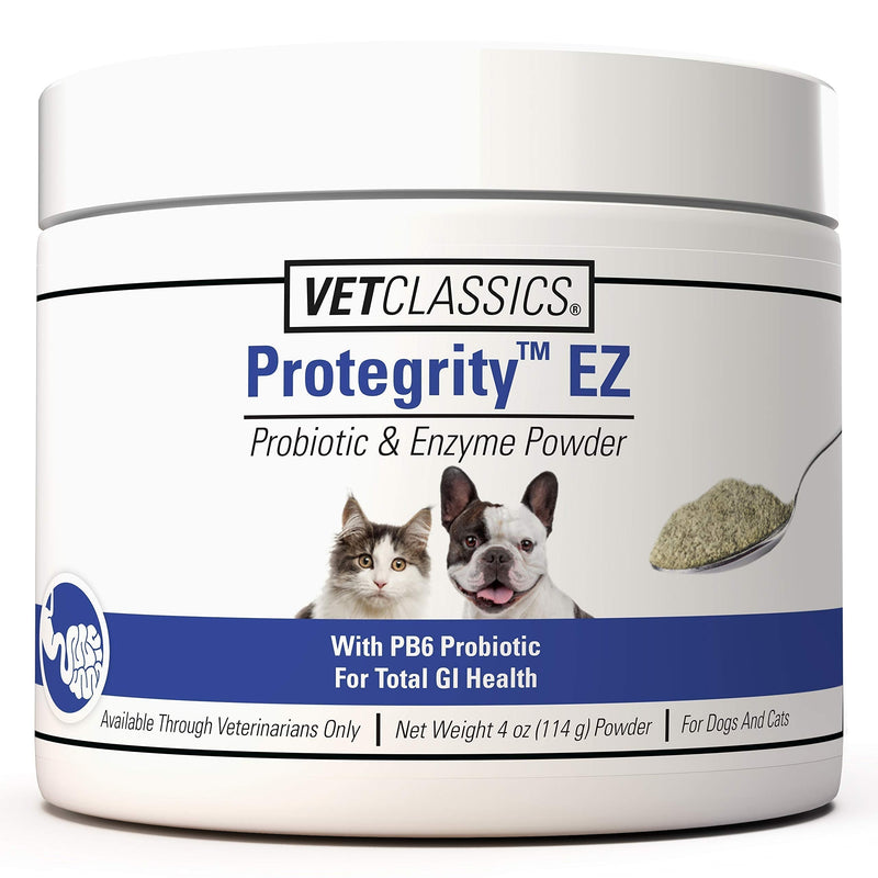Vet Classics Protegrity EZ Probiotic Health Supplements for Dogs, Cats – Dog Digestive Support, Pet Gastrointestinal Health, Cat Stomach, Intestinal Balance – Pet Enzymes – Powder/Soft Chews 4 oz Powder - PawsPlanet Australia