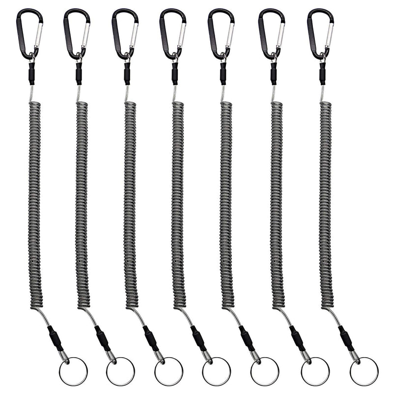 Fishing Lanyard Heavy Duty Retractable Coiled Tether with Carabiner for Pliers, Boating, Tools 7pcs+Black