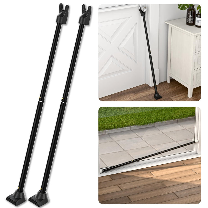 SECURITYMAN 2-in-1 Door Security Bar & Sliding Patio Door Security Bar (2 Pack) via Interchangeable Caps - Heavy Duty Iron Construction Door Stoppers Lock for Home, Apartment, Travel Hotel - Black 2 Pack