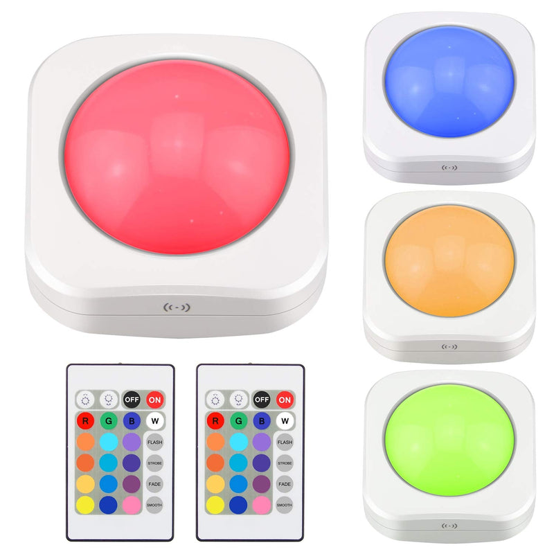 LUXSWAY Battery LED Color Lights, Puck Lights with 2 Remote,Tap Closet Lights, 16 Color Chaning RGB Light Stick to Wall, Under Shelf Lighting -4 Pack 16 Colors