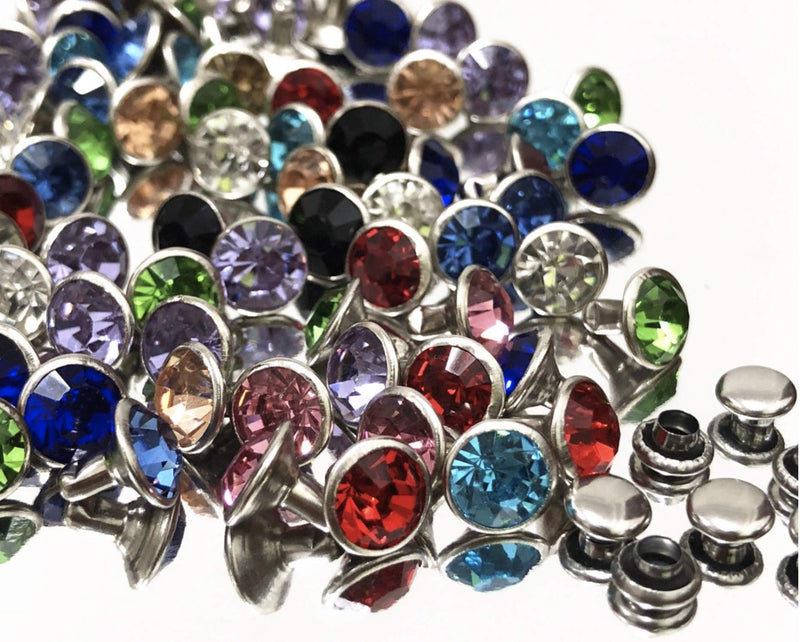 100sets 8mm Mixed Colors Rhinestone Rivets Studs Nailhead Rock Biker Punk DP223