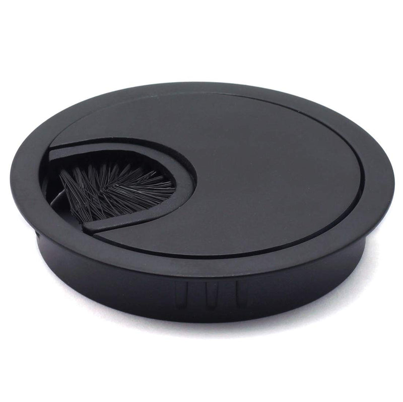 HJ Garden 1pc 2-3/8 inch (60mm) Metal Desk Grommets with Brush Open for Managing and Hiding Wire Cord Cable Hole Cover Office PC Desk Cable Cord Organizer Zinc Alloy Cover Black 1