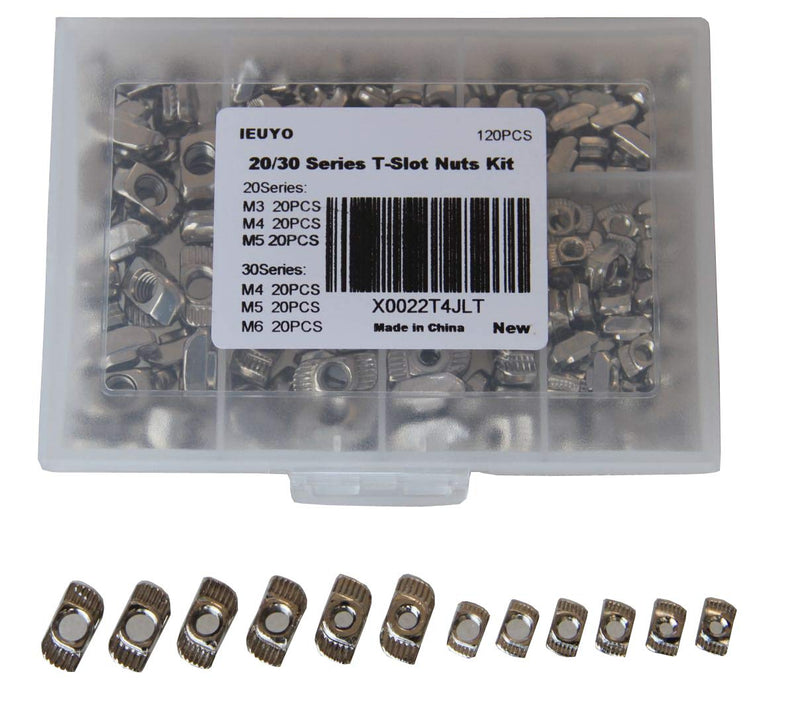 2020 3030 Series T Nuts T Slot Nut Hammer Head Fastener Nut for Aluminum Profile Accessories M3 M4 M5 M6 120 Pcs/6Sizes 20S/30S-M3M4M5M6