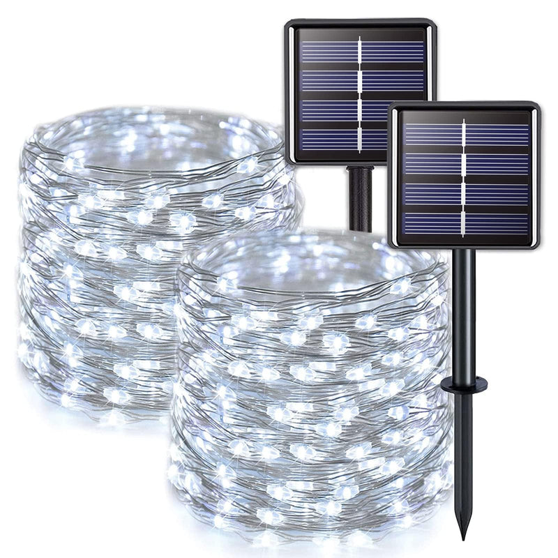 JMEXSUSS 2 Pack Solar String Lights Outdoor Waterproof, Each 33FT 100 LED White Solar Fairy Lights, 8 Modes Solar Lights for Outside Yard Tree Patio Garden Wedding Christmas Decorations 2 Packs