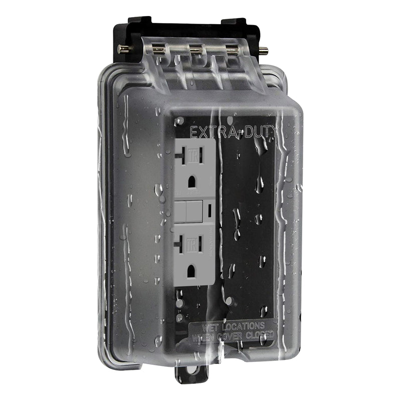 ENERLITES Outdoor Outlet Cover Extra-Duty in-Use Weatherproof Outdoor Decorator/GFCI Receptacle Outlets, Weatherproof Enclosure, 1-Gang 6.1” H x 3.4” W x 2.8” D, Clear Cover, IUC1V-D