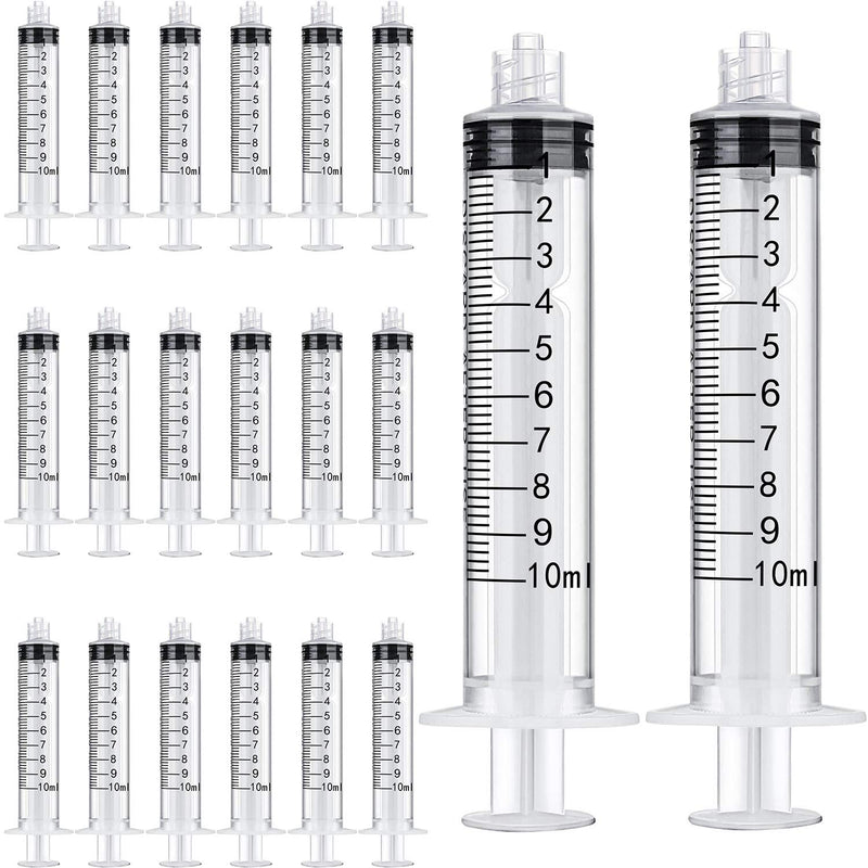 TecUnite 20 Pack Syringe Without Needle, Plastic Curved Syringes for Epoxy Resin, Craft, Feeding Pets Animals, Oil or Glue Applicator 10 ML