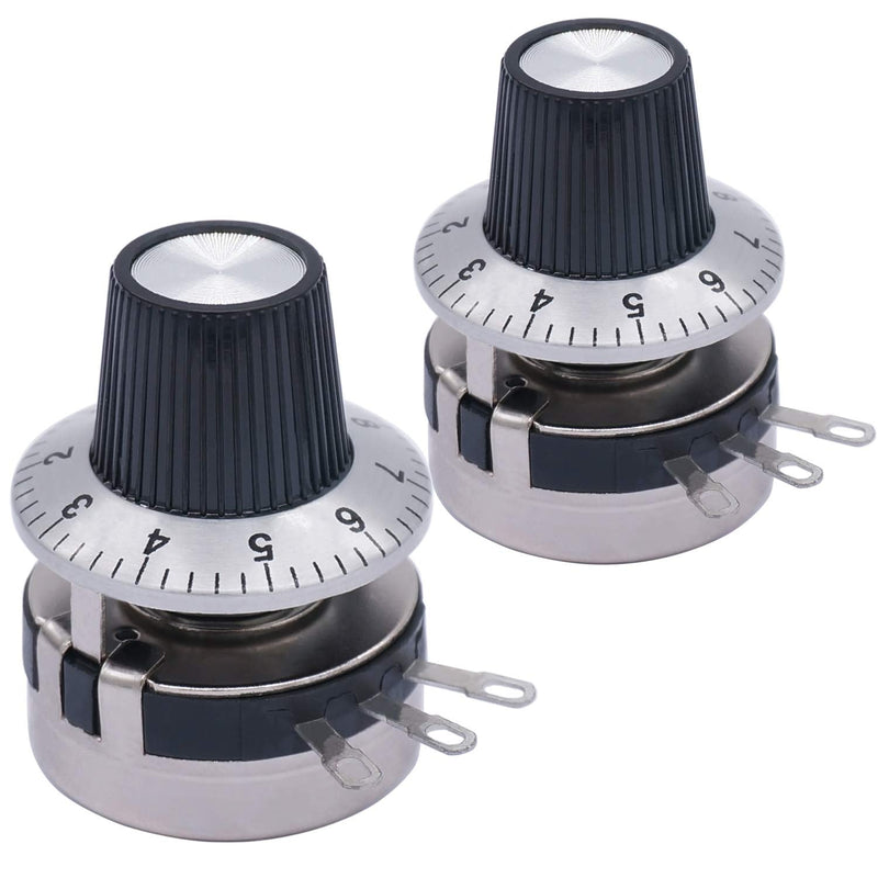 TWTADE / 2pcs Single Turn Rotary Carbon Linear Variable Potentiometer + 2pcs Knob WTH118-2W 100K Ohm
