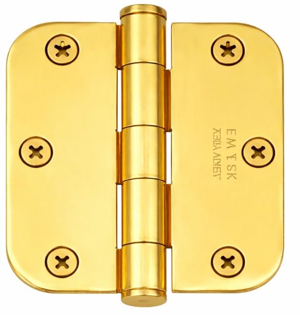 Emtek 96133US 3-1/2" x 3-1/2" 5/8" Radius Corners Residential Plain Bearing Hinges (Pair), Solid Brass - Unlacquered Brass (US3NL)
