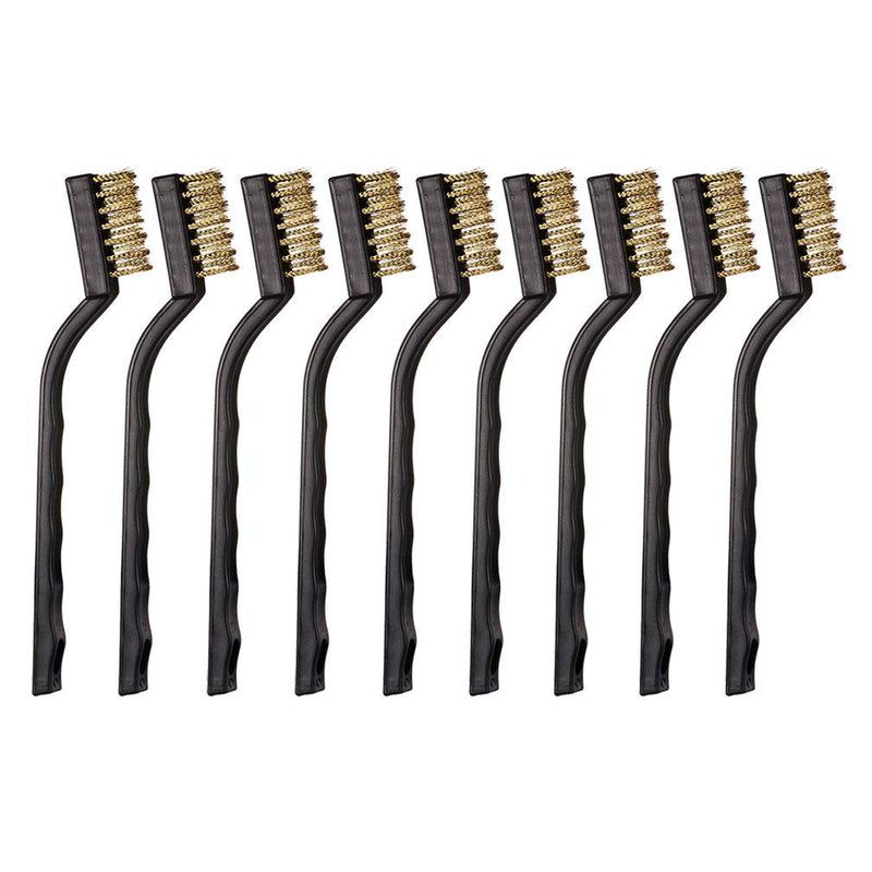 9PCS Mini Brass Brushes Set, Curved Handle Scratch Wire Toothbrush, Cleaning Welding Slag and Rust 9Pcs Mini Brass Brushes
