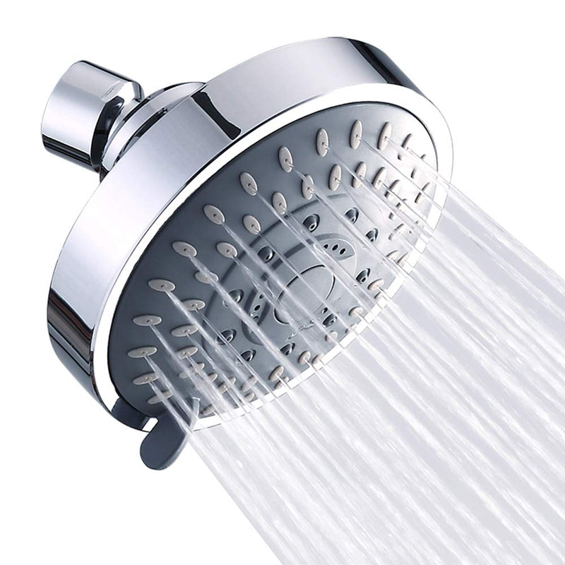 Aisoso Shower Head High Pressure Rain Fixed Showerhead 5-Setting with Adjustable Metal Swivel Ball Joint - Relaxed Shower Experience Even at Low Water Flow & Pressure 4.1 Inch Chrome