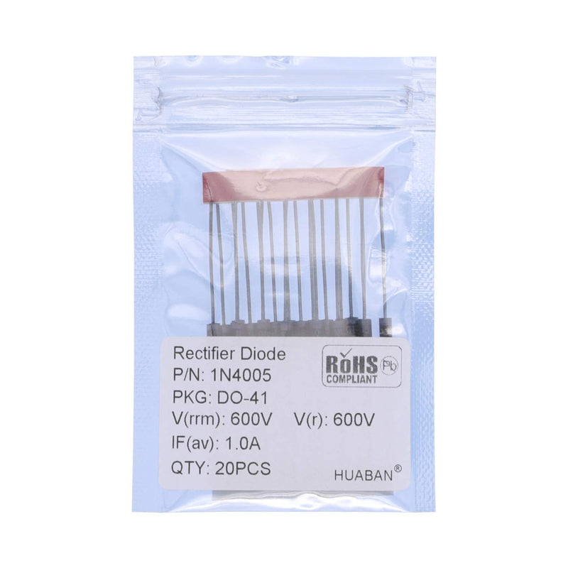 20PCS 1N4005 Rectifier Diode 1A 600V DO-41 (DO-204AL) Axial 4005 1 Amp 600 Volt 1N4005 (1A 600V) 20