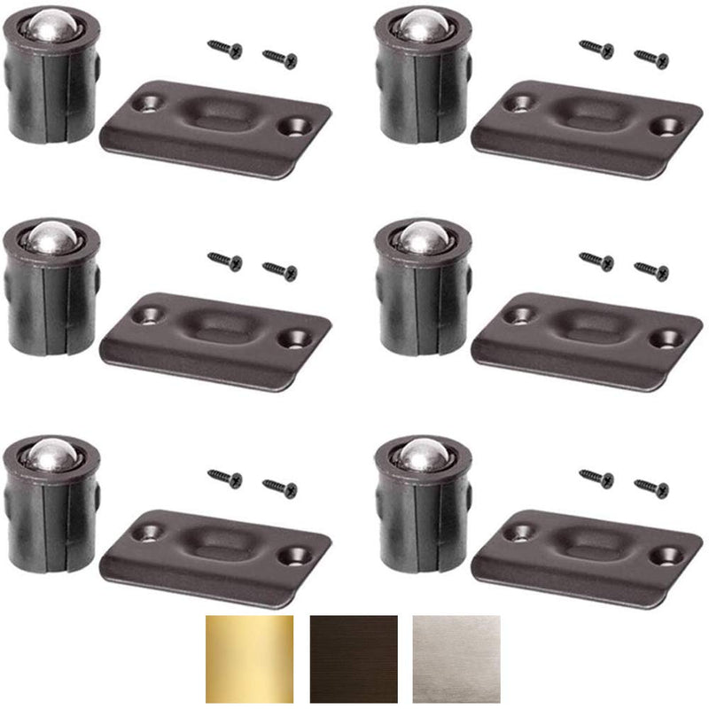 (6 Pack) Oil Rubbed Bronze Door Drive-in Ball Catch ORB with Strike Plate Premium Quality 6 Pack