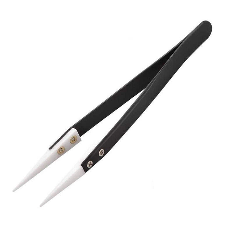 Ceramic Tweezers, Stainless Steel Tweezers, Non-Conductive, High Temperature Resistance 3000 Degrees Applicable to Precision Electrical Operation (Black) Black